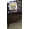 Image 1 : Antique Dark Wood Finish Dresser with 4 Drawers and Mirror 61 T to Top of Light Fixtures 38 L,  19 W