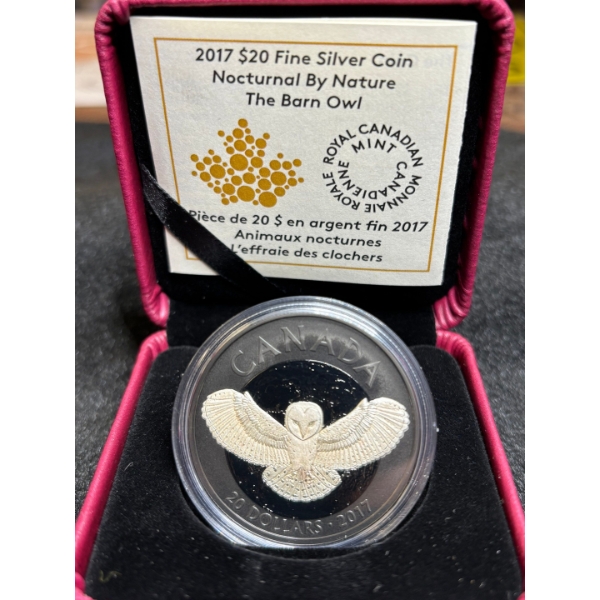 2017 $20 Nocturnal by Nature: The Barn Owl - Rhodium Plated Pure Silver Coin 31.93g 