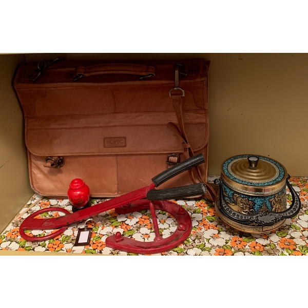Decorative Tin w/ Vintage 'Totto' Leather Messenger Bag & More 