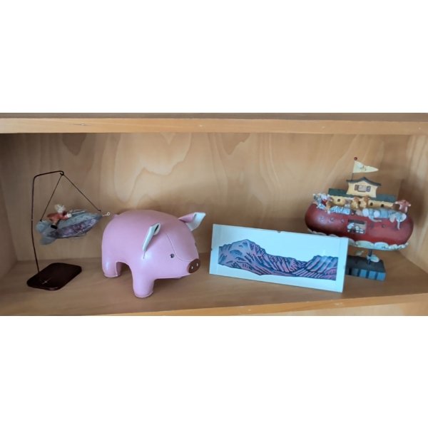 Playroom Essentials - Noahs Arc Landscape Art Print Pig Figurine & Dancing Clown Music Box