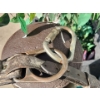 Image 4 : Vintage Work Gear Collection- Including Leather Belt, Old Pulley, Metal Anchor , Lineman Spurs 