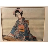 Image 4 :  Two beautiful cross stitched Asian themed silk pictures with collectors plate