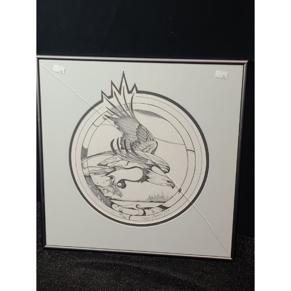 Print of Eagle Numbered 99/250, Artist: Calvin Cornish, 16 x 16 Framed Under Glass
