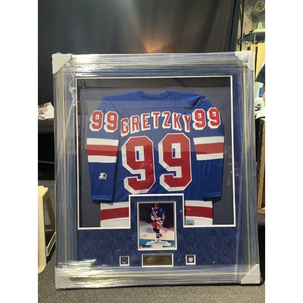 Framed Autographed Wayne Gretzky #99 Rangers Jersey Display