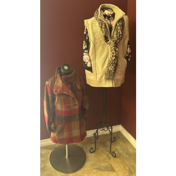 XS ESPIRIT Winter Pea Coat w/ M Faux Sherling Vest Animal Print Scarf & More 
