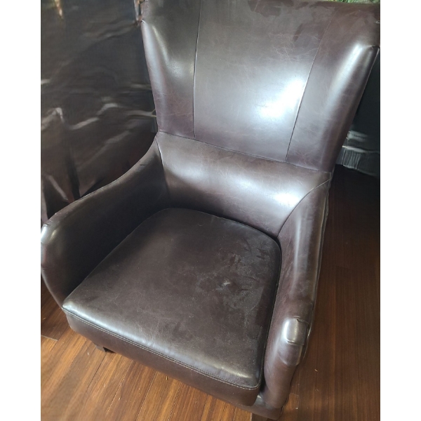 Brown Leather Club Chair 27 W, 26 D, 41 T (2nd)