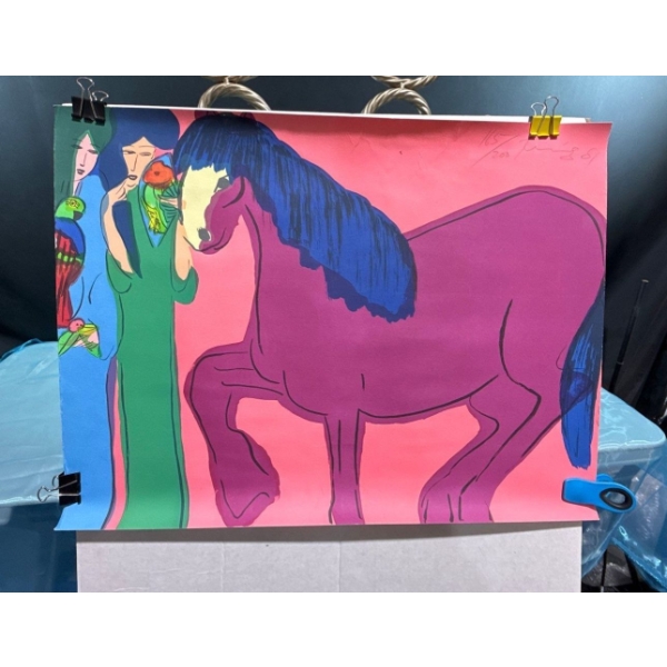 Illegible Signature Horse Print 23.5Wx17.5H