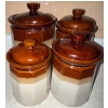 Image 2 : Vintage 3 Tone Canister w/ Lid Set Hand Carved Mortar & Pestel Decorative Sugar Spoons  