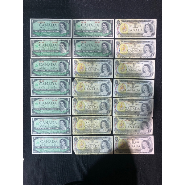 Canadian One Dollar Banknotes, Various Dates and Designs
