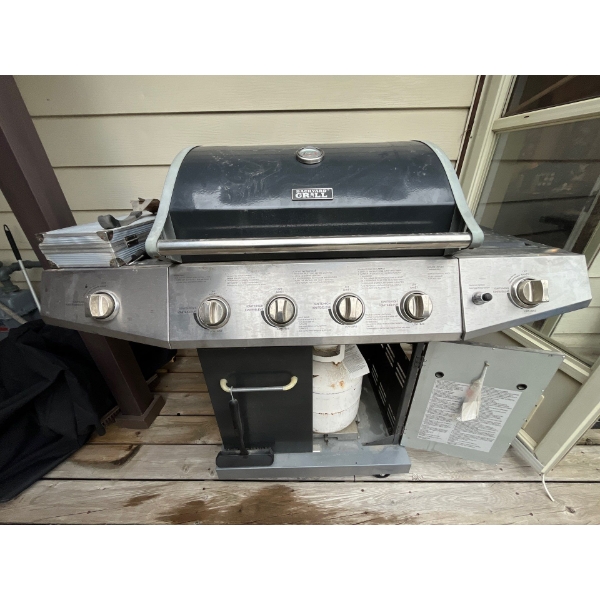 Backyard grill four burner barbeque with two side burners propane and cover with barbeque utensil