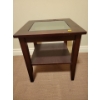 Image 2 : Small Walnut w/ Glass Insert Square End Table 21H