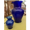 Image 1 : Vintage Large Double Handled Cobalt Vase with a Small Cobalt Glass Flower Vase 