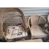 Image 2 : Outdoor Wicker Table 25 W, 18 D, 18 T and Chairs- Tallest: 26 W, 20 D, 40 T