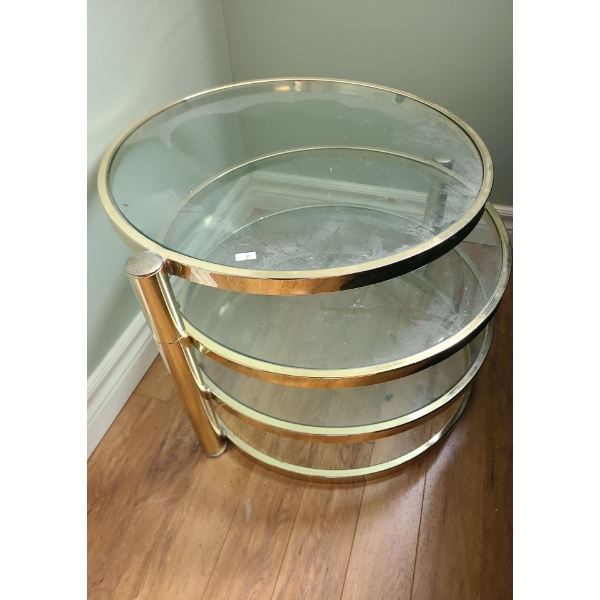 Vintage Brass and Glass Side Table w/ Rotating Top 21" Diameter Top, 15 T 