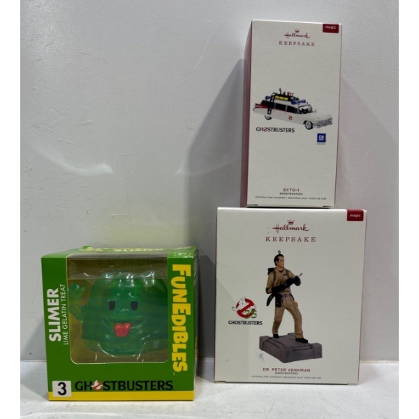 Ghostbusters- Echo 1, Dr Peter Venkman, Slimer Hallmark Ornaments