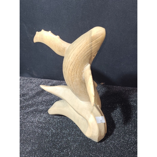 Wooden Whale Carving, Artist: Unknown, 6 W, 2.5 D, 8.5 T 