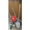 Image 1 : Yard Tools Lot: Erie Broadcast Spreader, Pump Sprayers, Snow Pusher