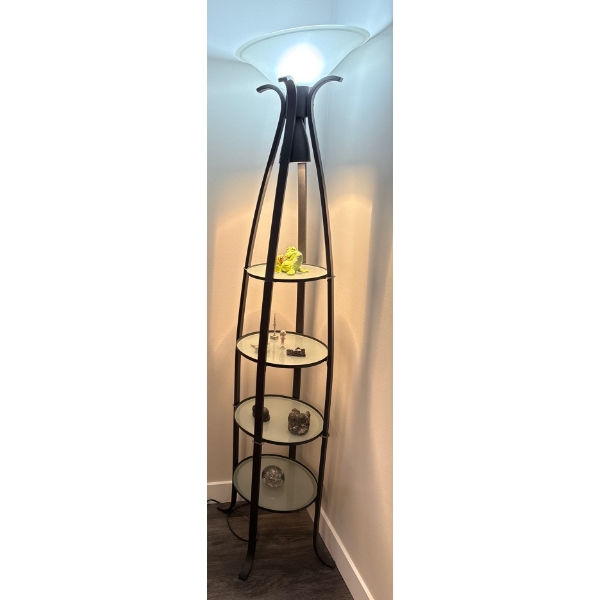 Floor Lamp w/Built-in Shelving Unit- Lampara Plant Stand-Attached Lamps 18x71"tall