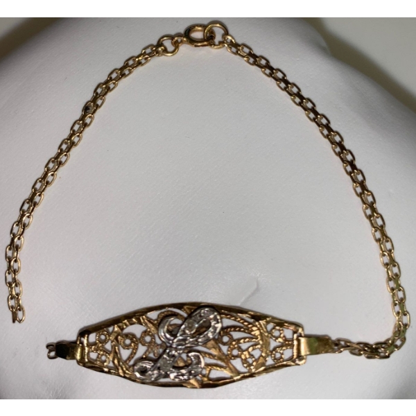 14k Stamped Gold Bracelet w/ L Inscription (Broken) - Weighs 2.3g 