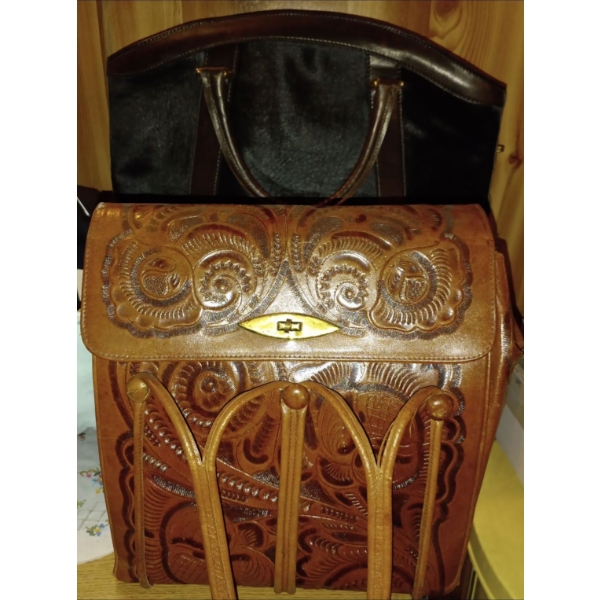 Vintage Tooled Hand Crafted Leather Genuine Purse & Horse Haired Large Purse