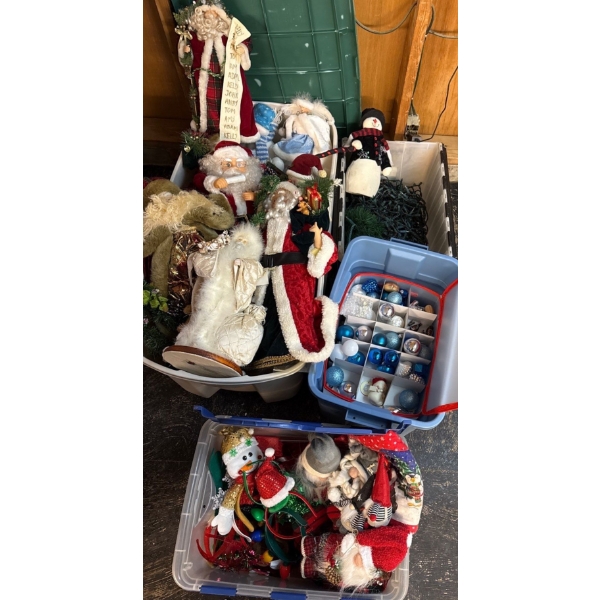 Massive 4 Tote Winter Holiday Collection - Many Santa's, Snowmen, Lights, Ornaments, Much More 