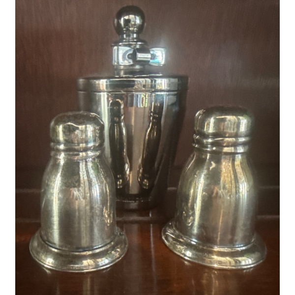 Vintage BIRKS Sterling Salt & Pepper Set w/ EP Bowtie Sugar Dish 3.9g 