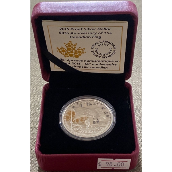 2015 Proof Silver Dollar 50th Anniversary of the Canadian Flag 23.17 Grams Fine Silver