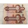 Image 4 : 3 uncut 1:2 Canadian 1986 $2.00 Bills Prefix: EGT CBK CBJ