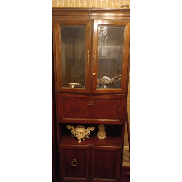 Wooden Cabinet w/ Glass, Contents NOT Included; One Door Handle Missing 30W, 16D, 76T 