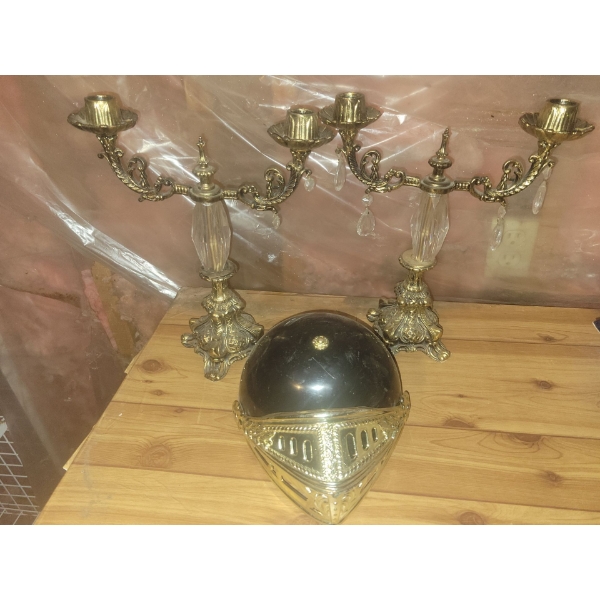 Antique Candelabras w/ Medieval Replica Of A Knights Guard  