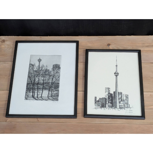Framed Hand-Drawn Artworks of Canadian Landmarks, Signed by Artists