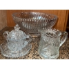 Image 2 : Vintage Jeannette Glass 'Anniversary' Pattern Ribbed Punch Bowl w/ Cream & Sugar 