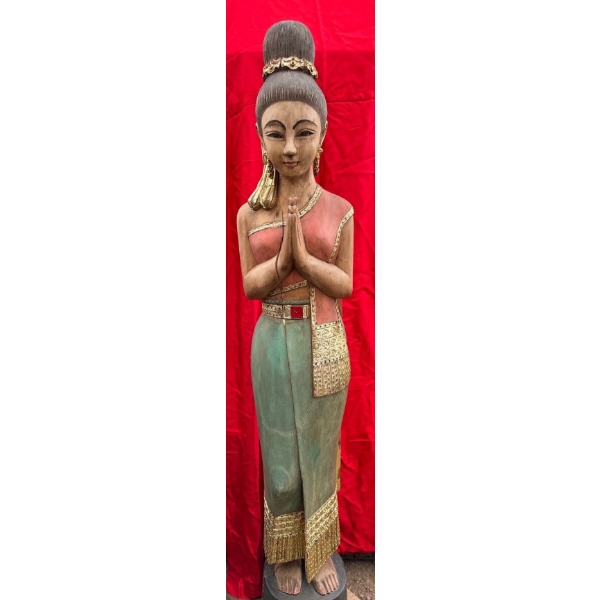 Painted Solid Wood Statue of Lady Praying 60H