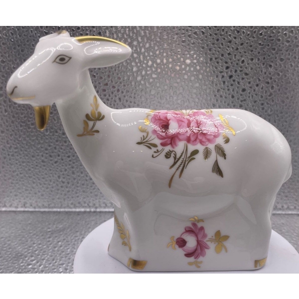 Gorgeous English Royal Crown Derby Bone China Goat Figurine  - 5In Long