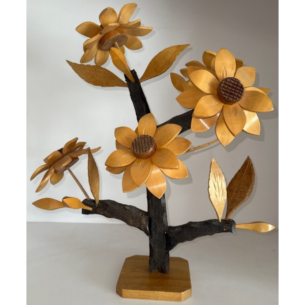 Unique Mid Century Hand Carved Teak Floral Art Centerpiece 27T