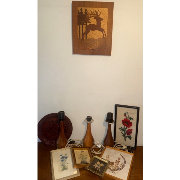 Retro Teak Table Lamp Bases w/ Decorative Wall Hangings & more
