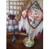 Lamp w/ Painted Shade 16 T and Lamp w/ Fabric Shade and Beaded Trim 20 T 