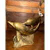Image 3 : Mid Century Modern Nautical Themed Solid Brass Pair Of Leaping Dolphins Statue  12'tall