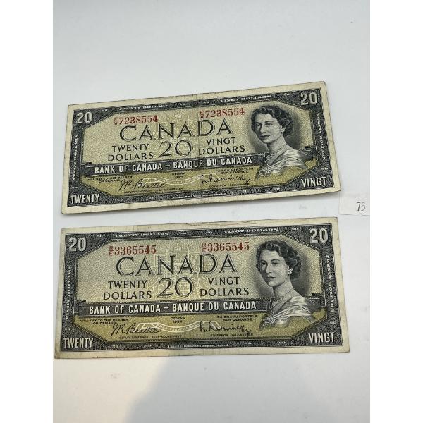 1954 $20 Canadian Banknote 