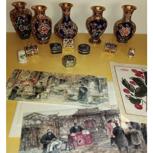 Oriental Souvenir Treasure Trove #3 - Gorgeous Enamel Brass Art Vases, Trinket Holders, Cards