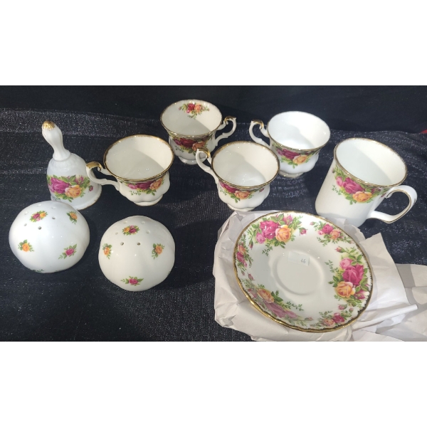 Royal Albert "Old Country Roses" Pattern, Assorted Pieces Including: Cups, Shakers and Bell