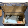 Image 5 : Collection of Antique Items in Small Trunk - gas license & ration book, sterling scissors and more