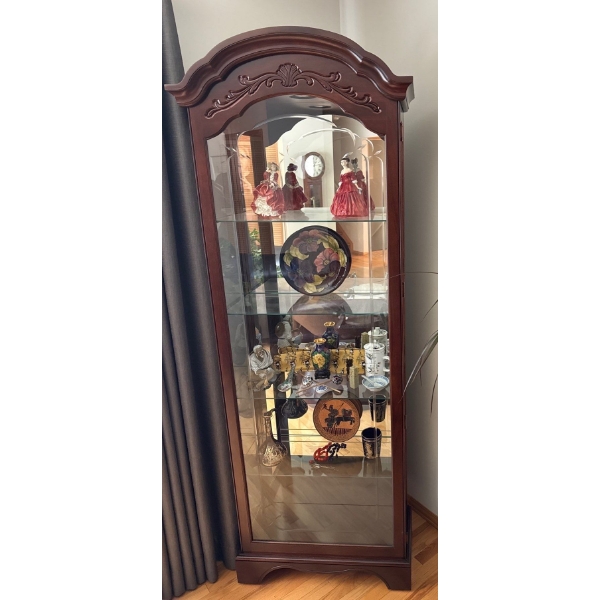 Art Nouveau Style Wooden Glass Cabinet, Contents NOT Included, Magnetic Close - 28W, 12D, 76.5T 