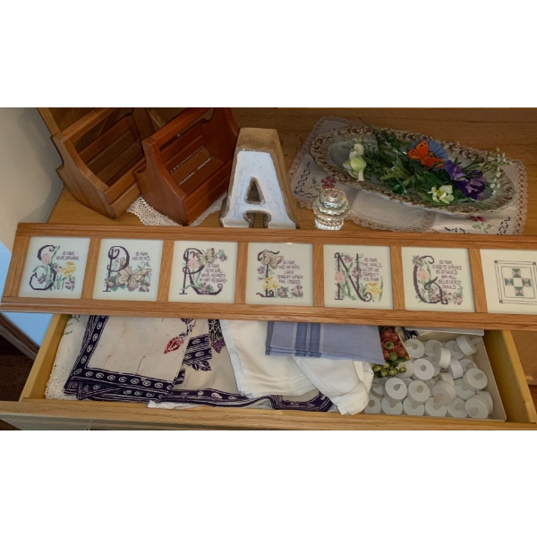 Home Decor, Framed Needlepoint 'Spring' Art (38L), Tablecloths, Decor, Electric Candles, More 