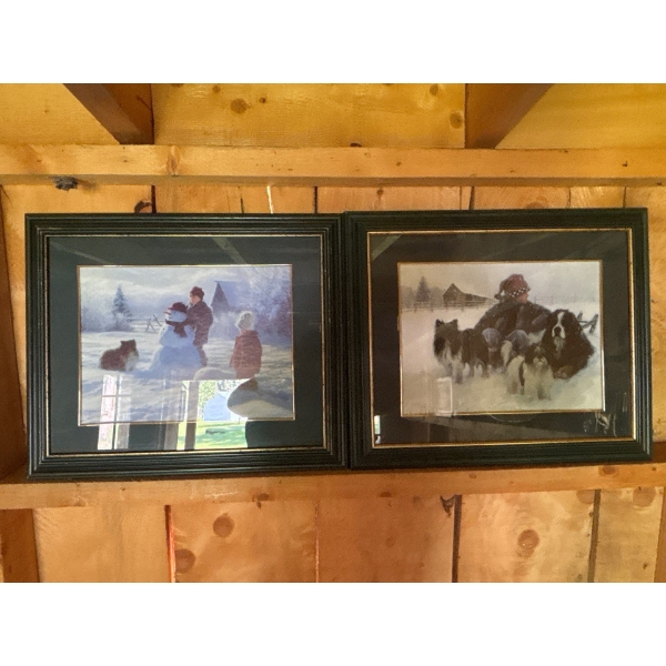 2 Framed Prints From 1993 Kids & There Dogs H19 L22