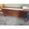 Image 4 : 2 Shelves. 1 mid century modern wooden stereo console, with no stereo. Other is an open faced storag