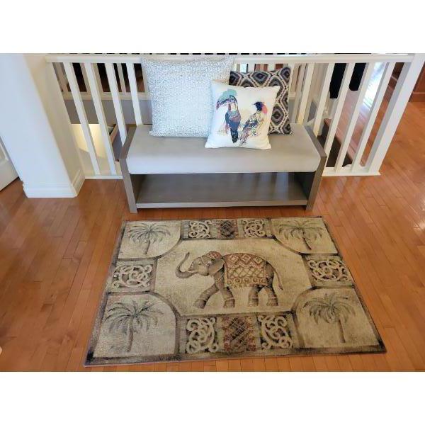Modern Elegance - Microfiber Bench 52x19x19 w/ Elephant Rug 3x5 & Decorative Throw Pillows  