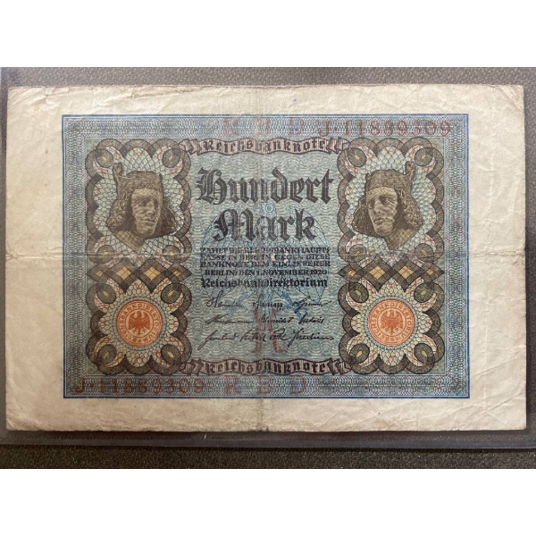 1910 German Empire 100 Mark Banknote with Ornate Detailing