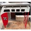 Image 1 : Metal Mercedes Bus Desk w/ 2 Red Stools, Desk Measures 38In Long, 41In Tall 