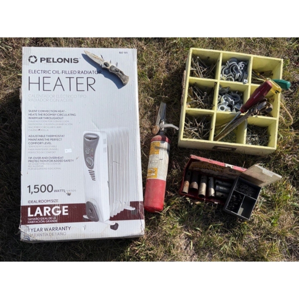 1500 Watt Pelonis Electric Oil-Filled Radiator Heater, Fire Extinguisher & More